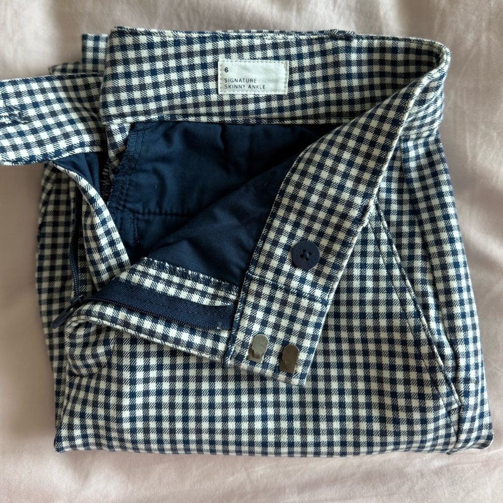 navy blue gingham checkered work pant